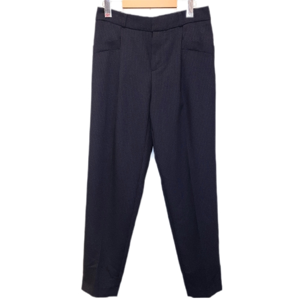 Banana Republic Pleated Straight Drape Check Pants Two Tone Trousers Size 2 Long